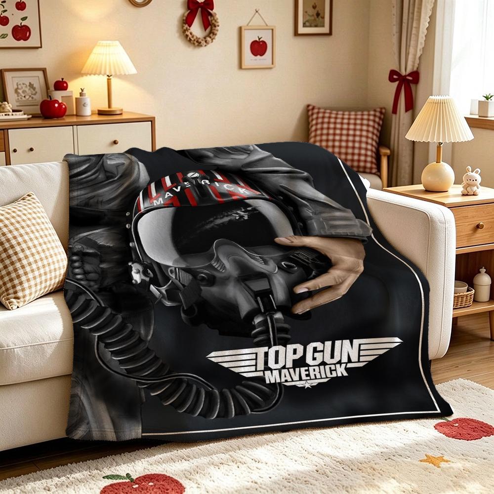Top Gun Fighter Pilot Helmet Pattern Theme Flannel Blanket Cozy Warm Fleece Blanket For Living Room Air Conditioner Room Party Decor Great Holiday Gif