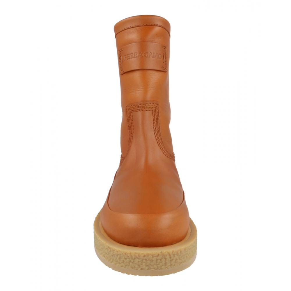 Salvatore Ferragamo Ferdi Leather Boots Beige Brown