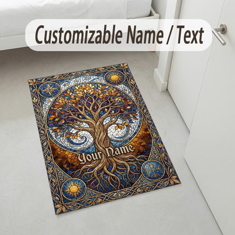 Tree Life Fantasy Theme Soft Crystal Velvet Rug Custom Name & Text Print Non Slip Floor Rug for Bedroom Living Room