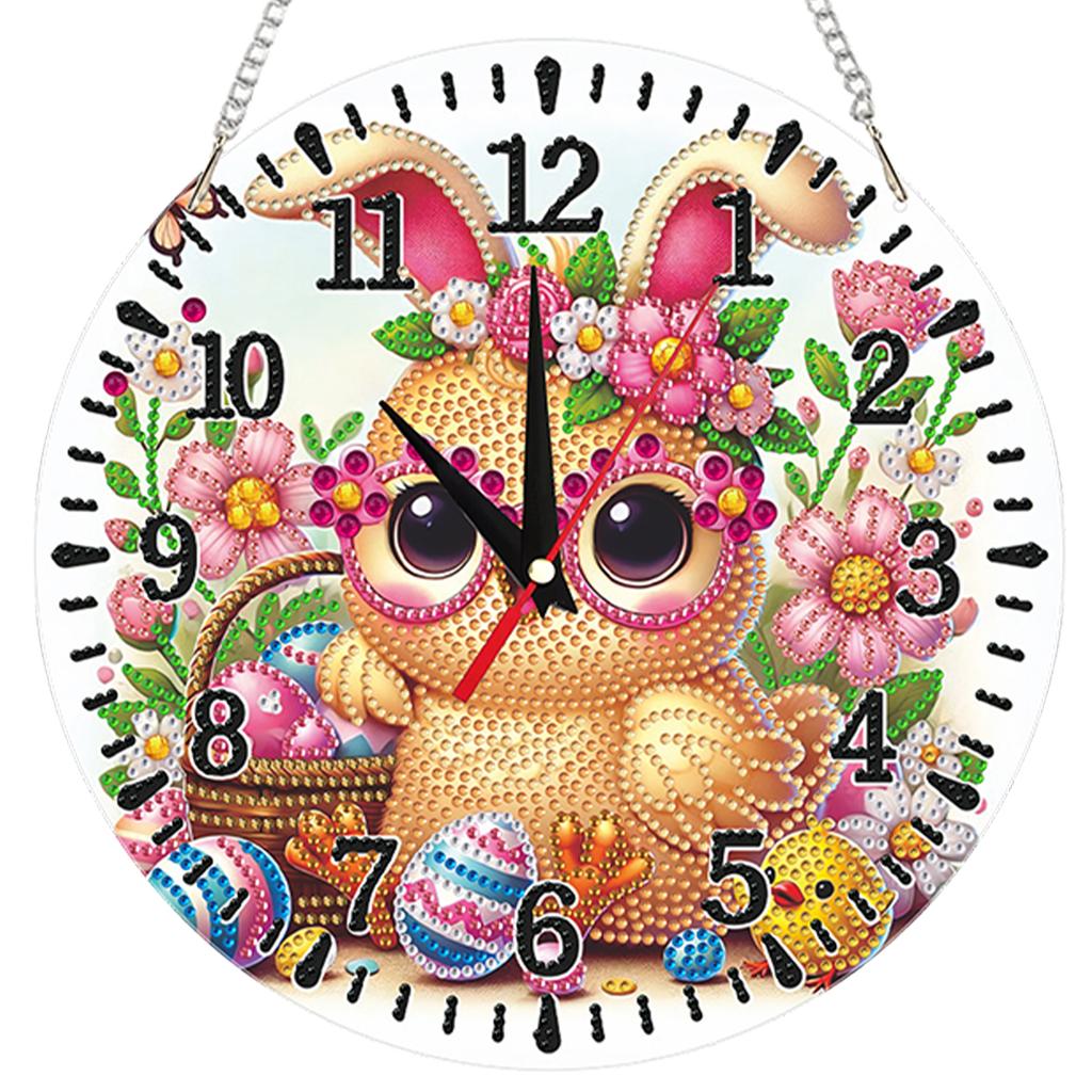 2D Flat DIY Acrylic Diamond Painting Clock Pendant with Clocks Function Diamond Art Clock Kits 9.65x9.65inch for Home Decoration