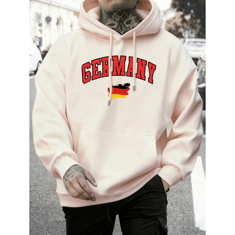 German Flag Brush Stroke Printing Hoodie Men Fleece Loose Pullover Autumn O-Neck Sportswear Unisex Colour Vintage Long Sleeve