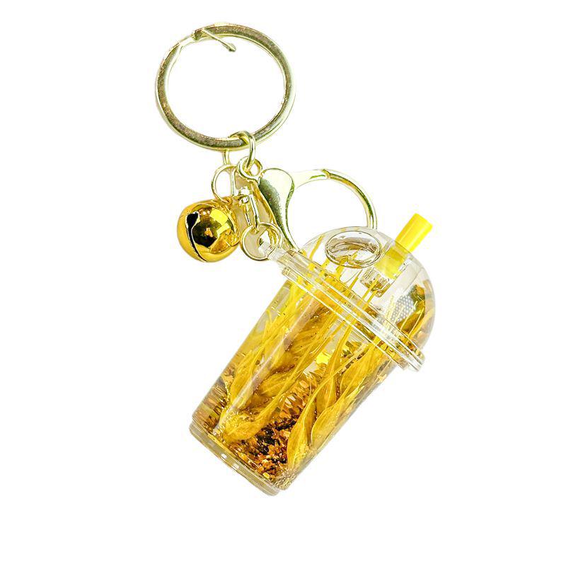 Gold Wheat Ear Oil-Filled Acrylic Keychain Quicksand Pendant for Bags and Cars