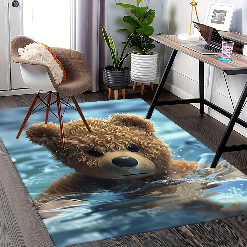 1pc Teddy Bear Office Chair Mat - Anime Cartoon Design, Non-Slip Carpet for Home and Office Decor, Suitable for All Seasons.C037