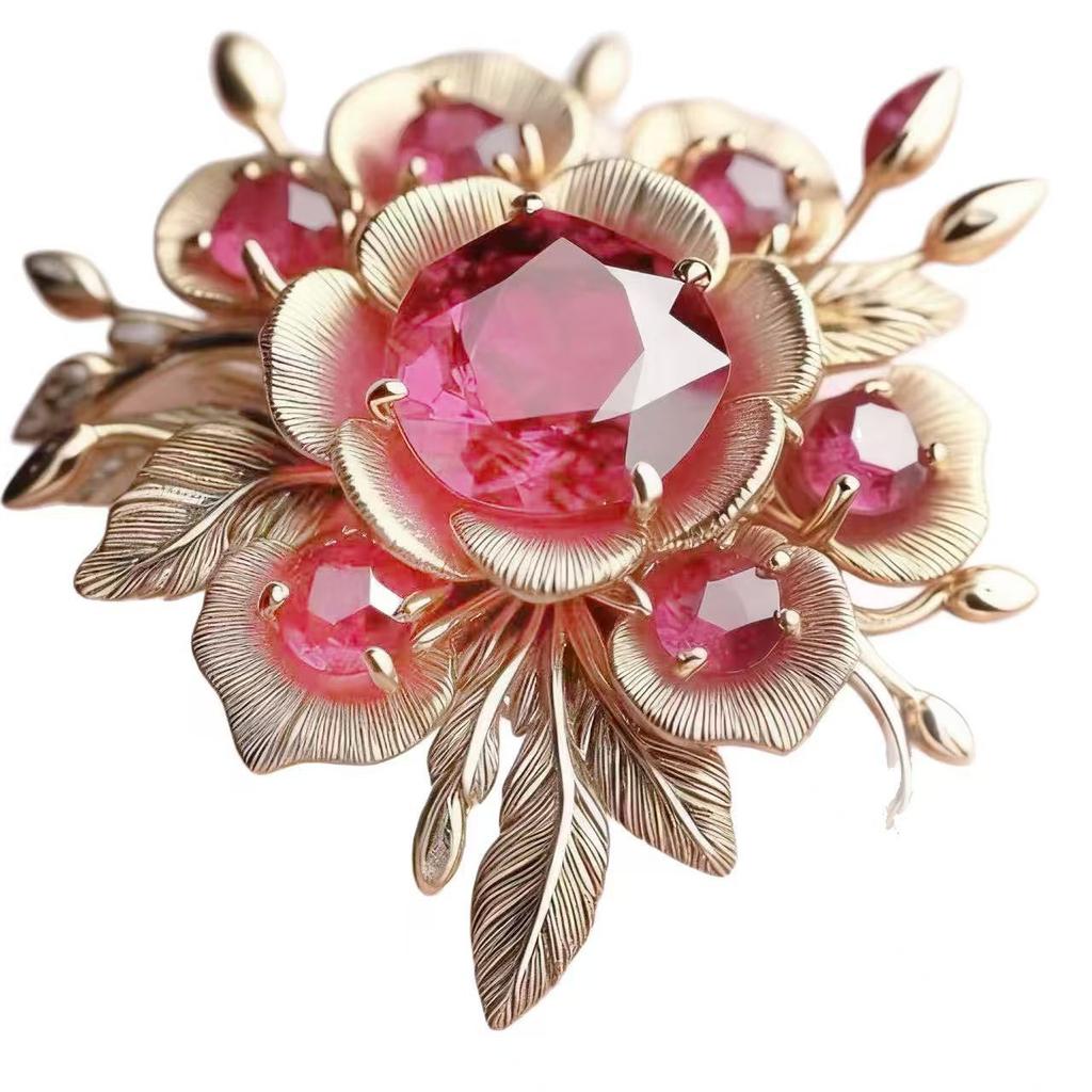 Luxury Gold Color Flower Design Dainty Pink Zircon Rings for Women Charming Banquet Party Gift New Ring Jewelry Trend