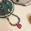 Colorful Dopamine Glass Heart Pendant Necklace for Women, Cute Y2K Style Beaded Clavicle Chain, Summer Fashion Accessory for Daily & Vacation Wear