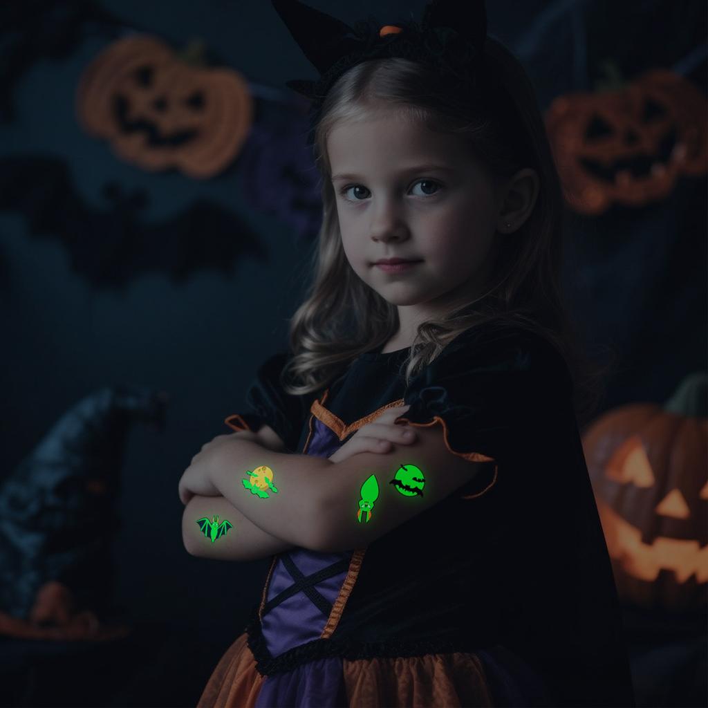 New Halloween Children's Night Light Tattoo Stickers Cartoon Cross Border Bat Party Festival Green 3D