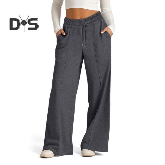 

Женские спортивные штаны, эластичные, средней посадки, регулируемые, на шнурке, прямые, широкие, спортивные штаны с карманами, свободные брюки для йоги S темно-серого