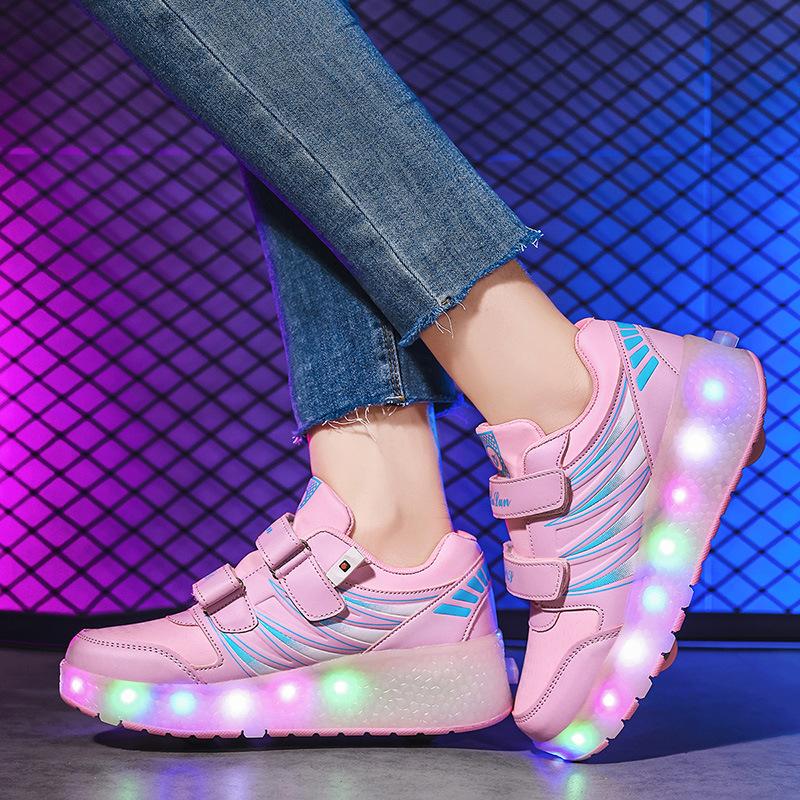 Children's luminous shoes USB runaway shoes with lights Girls' roller skates Outdoor sports Invisible student shoes with wheels
