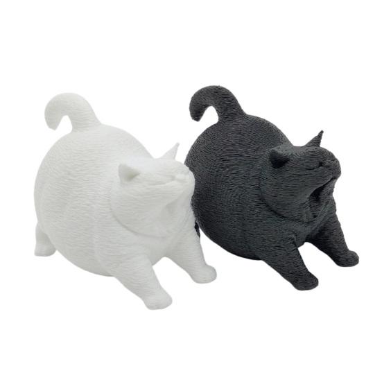 DYS 3D Printed Cute Yawning Chubby Cat Figurine, Black White, Wide Stable Anti-Tipping Base, Desktop Decor for Pet Shop Bedroom & Lover Birthday