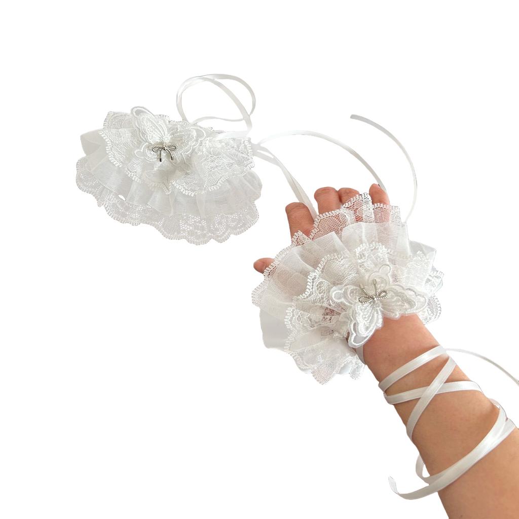 False Ribbon Sleeves Detachable Balletcore Sweater Decorative Sleeves Lace Brim Pleated Lace Wrist Cuffs