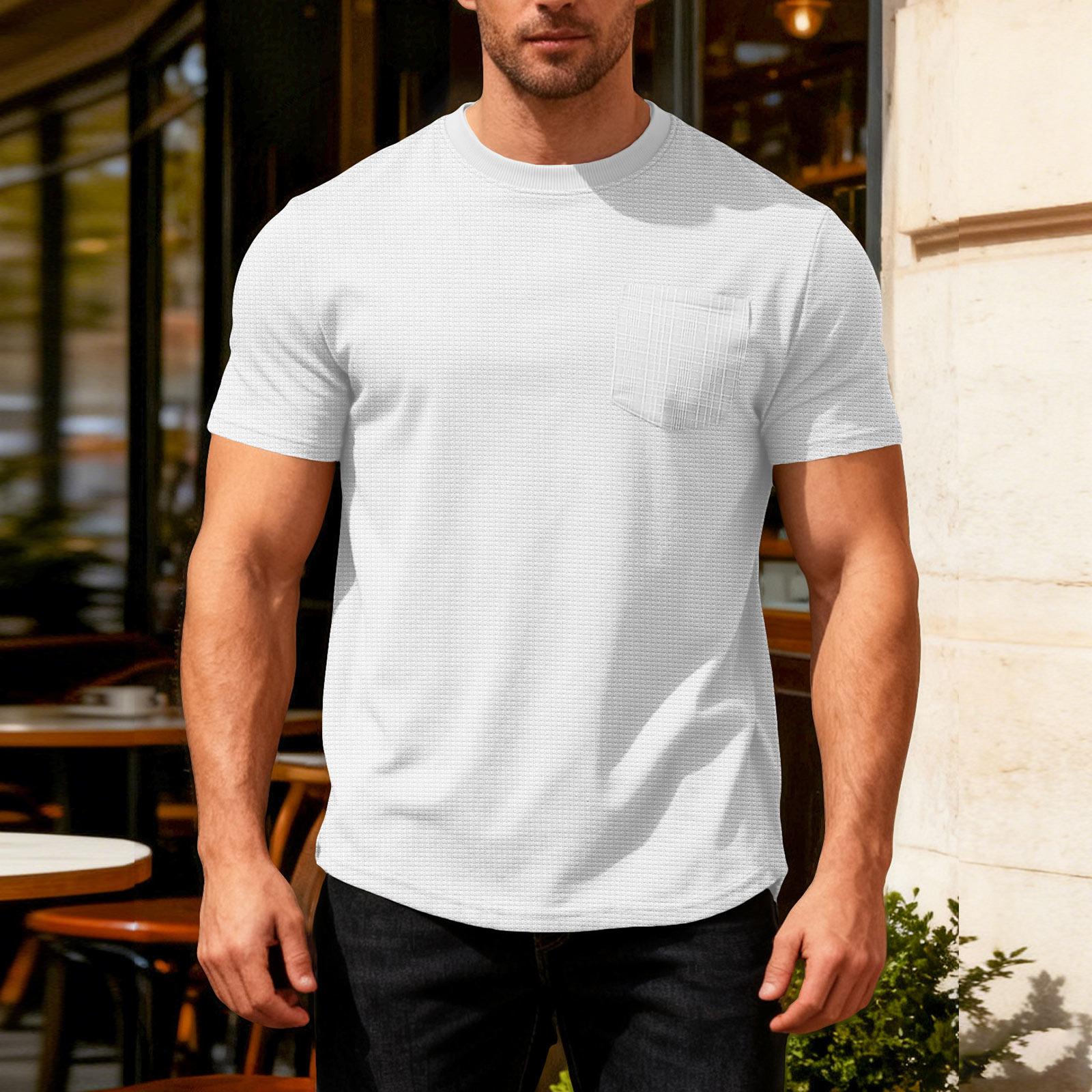 Men s Round Neck Casual Sports Short-Sleeve Top With Pockets XL белый 1550₽