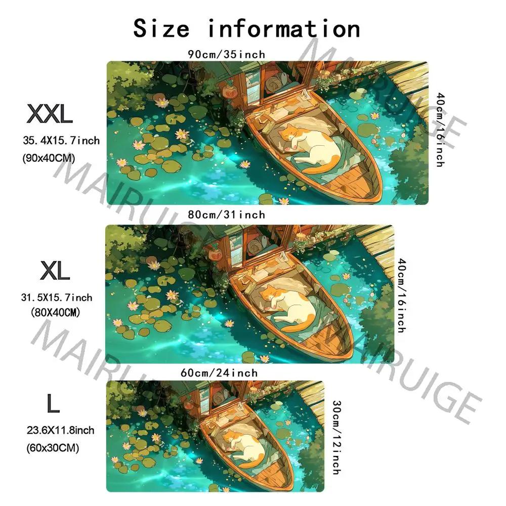White Cat and Fish Mouse Pad Large Computer Office Game Table Mat XXL Rubber Antislip Stitch Edge Keyboard Mats Long Desk Pads