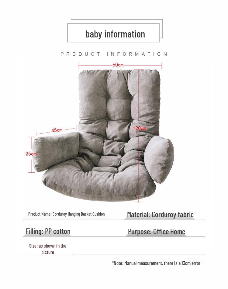 Hanging Basket Seat Cushion with Thickened Backrest - Swing & Rocking Chair Cushion for Indoor/Outdoor Use