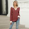 Fall Winter New Women's Colorblock Collared Long Sleeve Loose T-shirt Top Casual Daily Wear