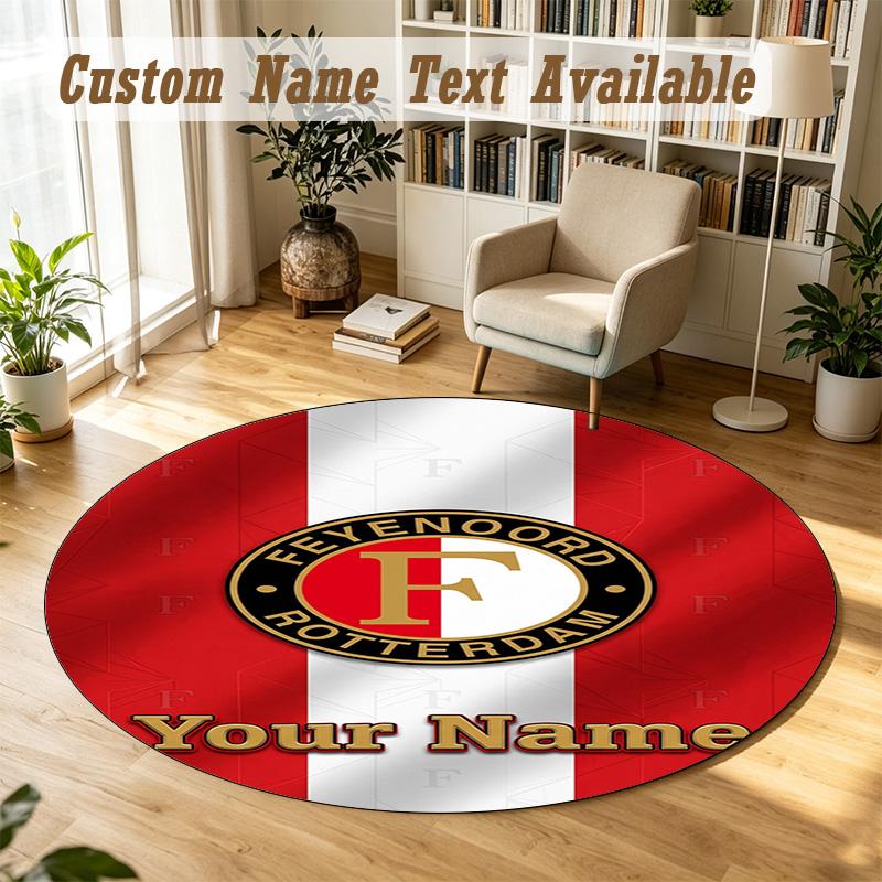 Round Rug Custom NameFeyenoord Pattern Non Slip Carpet Home Floor Decor