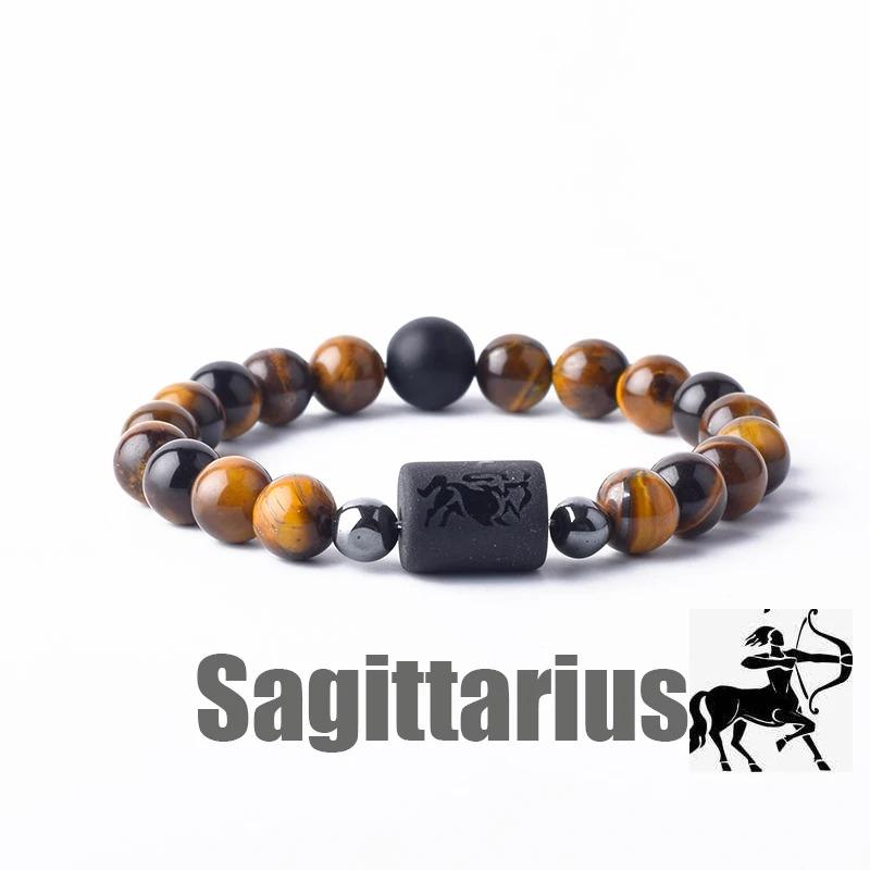 Pulsera con Colgantes de Constelaciones de los 12 Signos del Zodiaco para Hombre Mujer Multicapa Pulsera de Ojo de Tigre Regalo de Amistad Sagitario Acuario Leo
