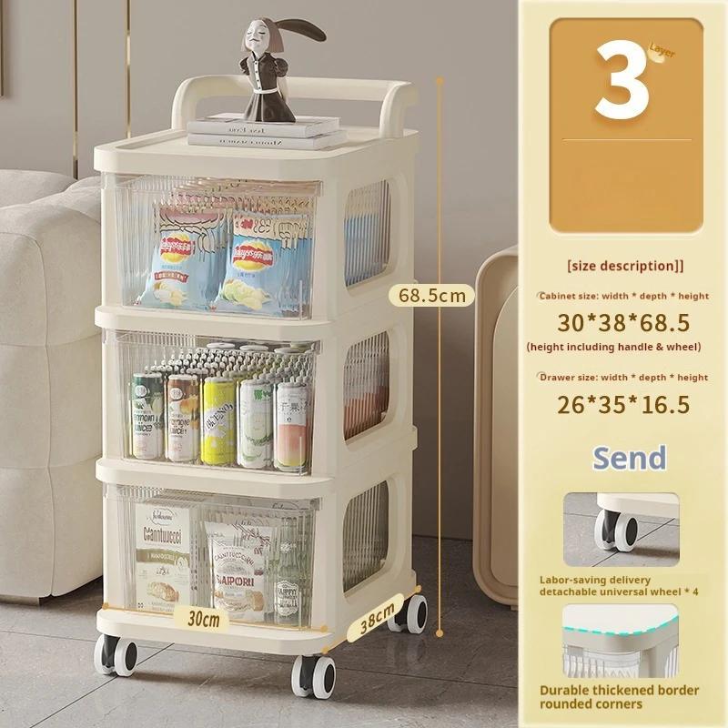 Transparent Multilayer Trolley Storage Shelf Drawer-Type Rolling Storage Cart With Handle Mobile Cosmetics Snack Storage Rack