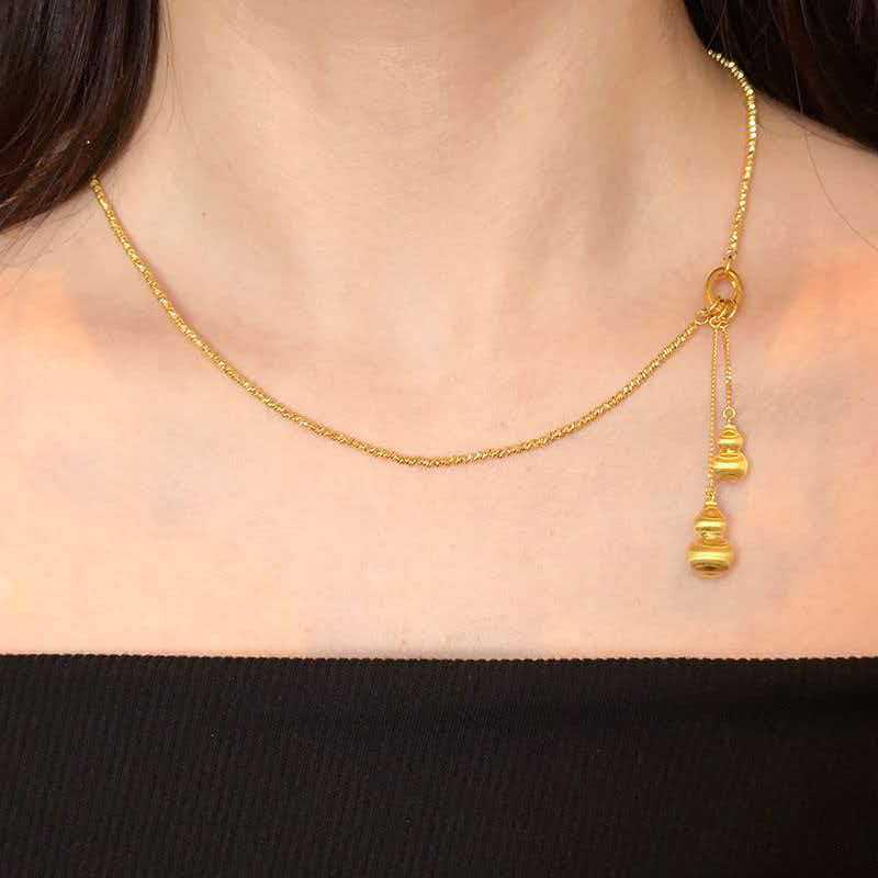 Golden Disco Bead Tassel Gourd Necklace with Clasp Collarbone Chain Jewelry