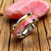 Fashion 8Mm Men Stainless Steel Rings with Pink Marble Stone Inlay Rings for Men Women Wedding Band Jewelry Gift Drop Shipping