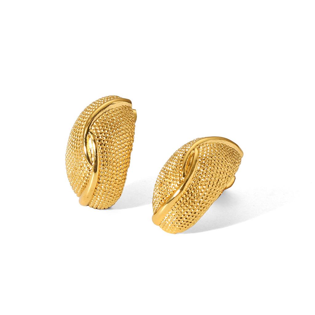 French Style Geometric Curved Polka Dot Line Texture Stud Earrings, Premium Titanium Steel Earrings for Women