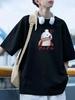 Mens Shortsleeve Tshirt With Colored Letter  Character Graphic Print Fabric Crew Neck Black Cute Street Casual Style