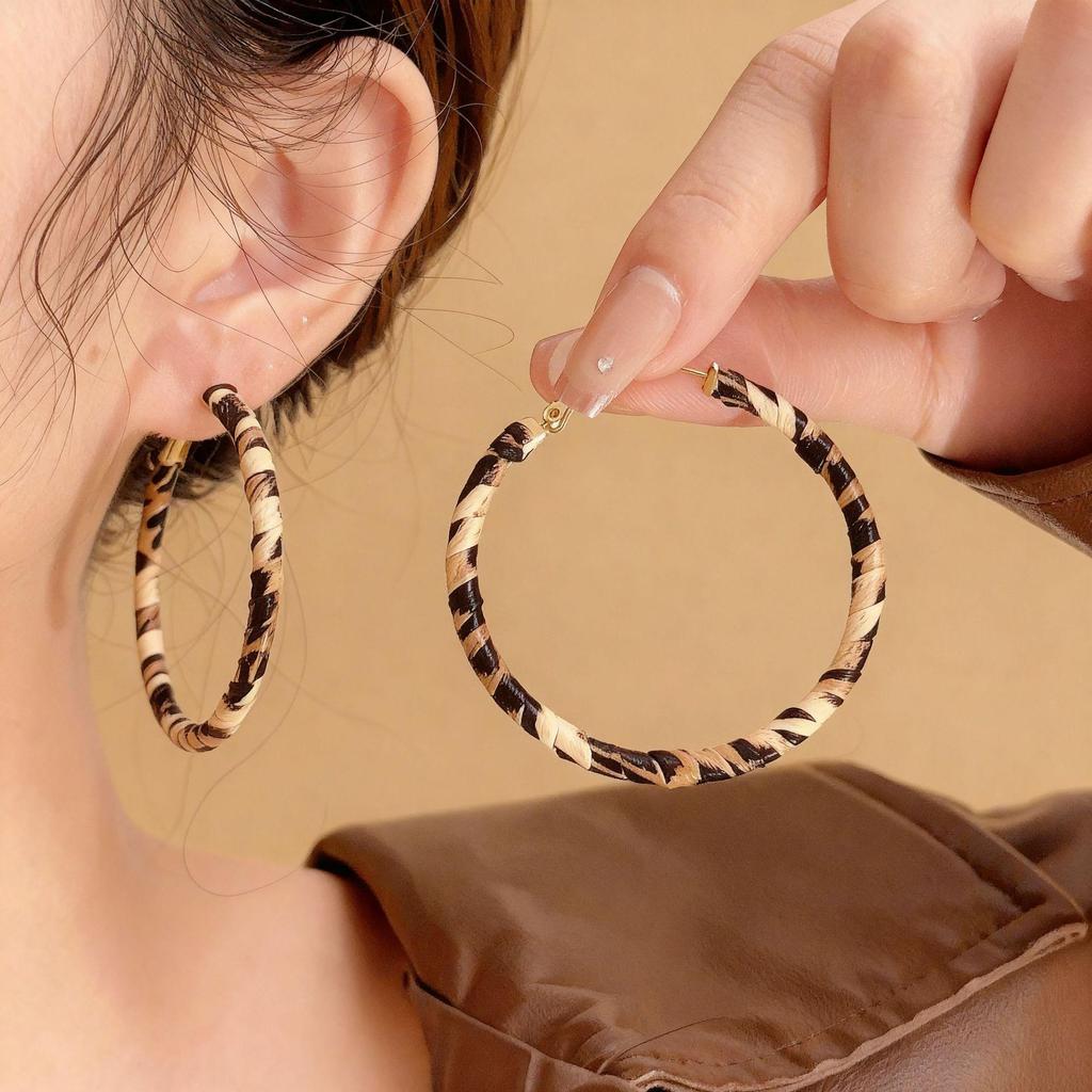 Exquisite Retro Leopard Print Hoop Earrings: 925 Silver Needle High-End Autumn/Winter Fashion