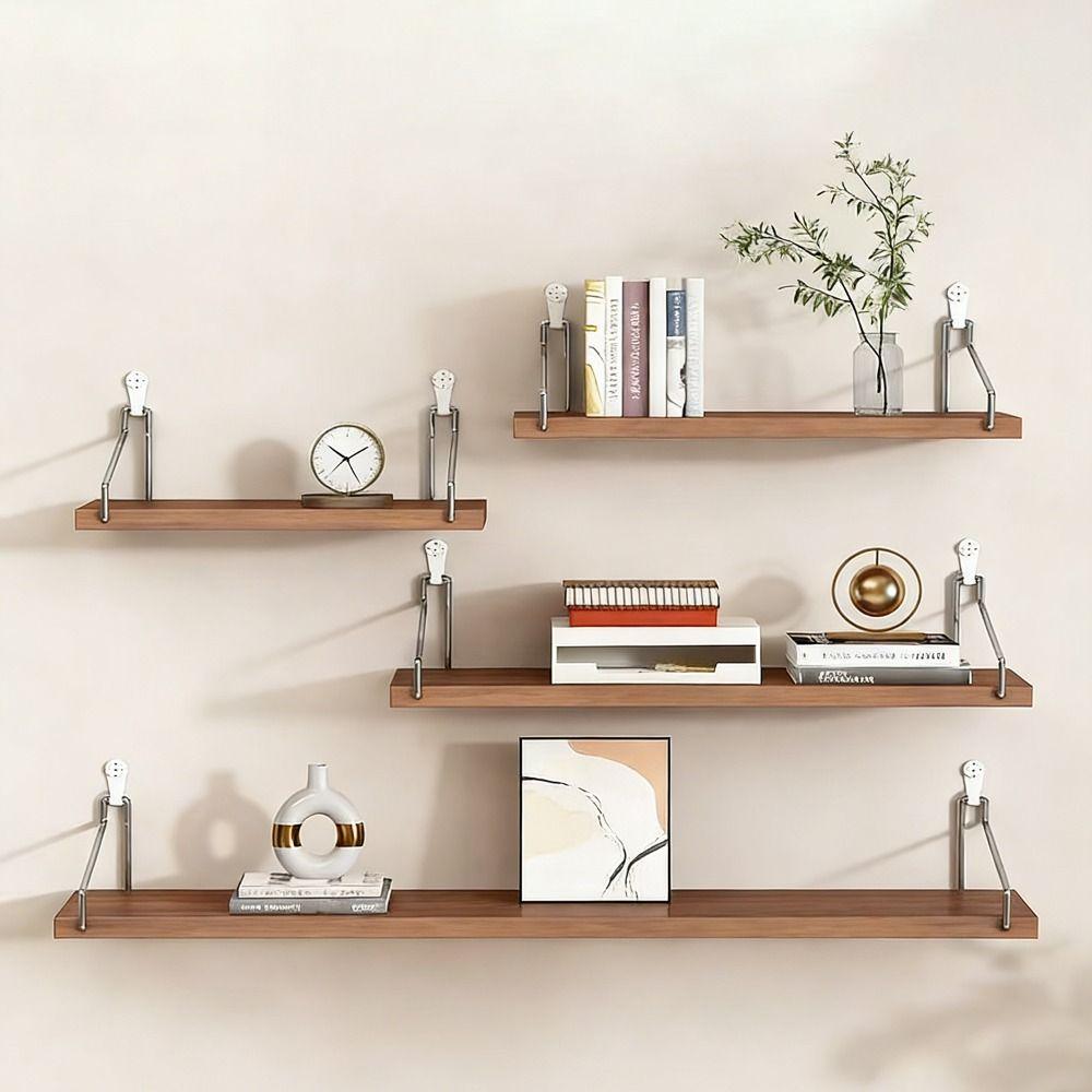 Wooden Material Wall Shelf Wall Mounted Hanging Organizers Storage Shelf No-Punch Design Bookshelf Living Room