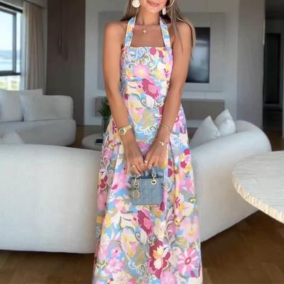 Europäische und amerikanische Herbst-Neuheiten süßer und würziger Stil Urlaubs-Schlankes Digitaldruck-Trägerkleid Spitze Pendel High-End-Kleid