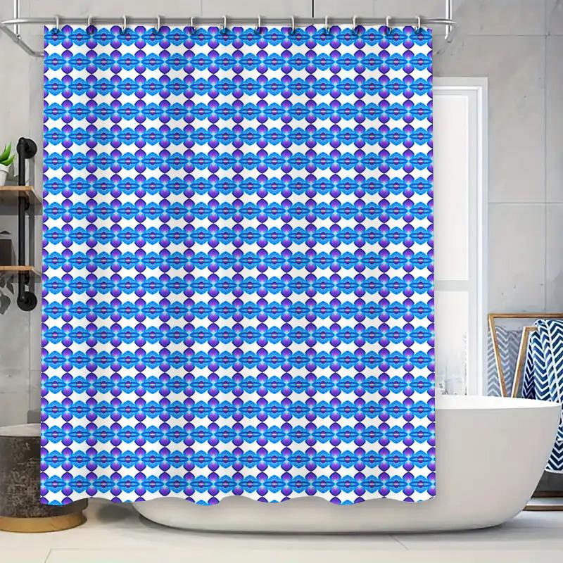 

Blue Geometric Pattern Shower Curtain Decorative Fabric Waterproof Bath Mat Sets For Bathroom Decoration Multiple Sizes Availabl W60H190(CM)-1 Pcs