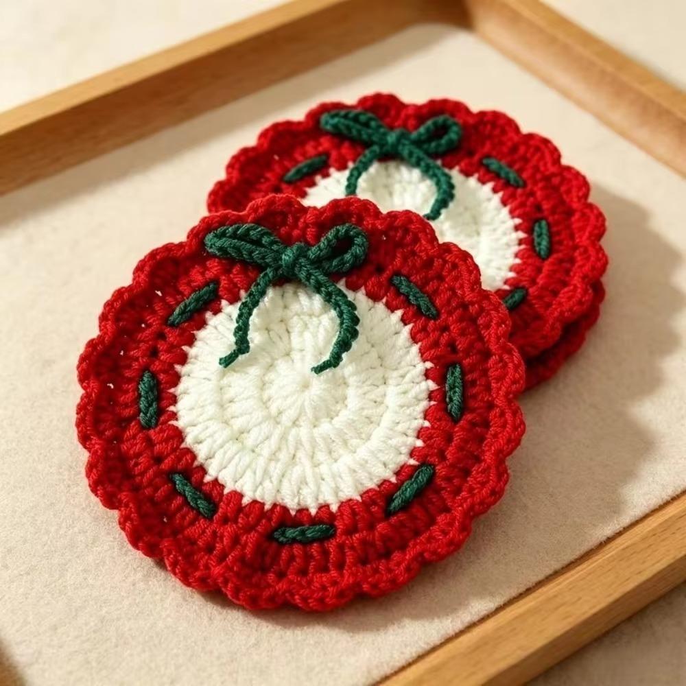 Christmas Tree Snowman Pattern Knitted Cup Mat Handmade Coffee Mug Pad Coffee Table