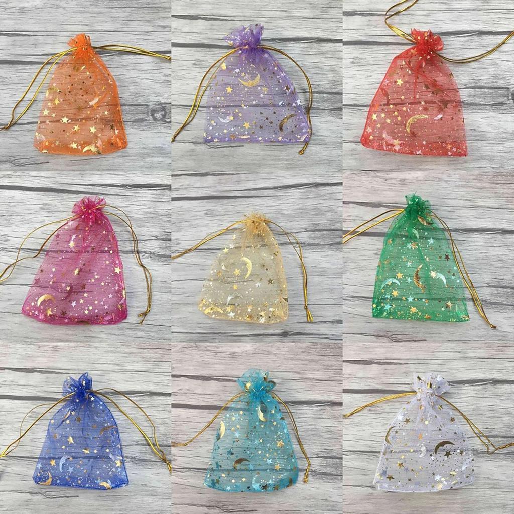 50pcs/lot Gold Color Moon Star Organza Bag Gift Bag Gifts Pouches For Wedding Party Candy Bag Jewelry Packing Wholesale