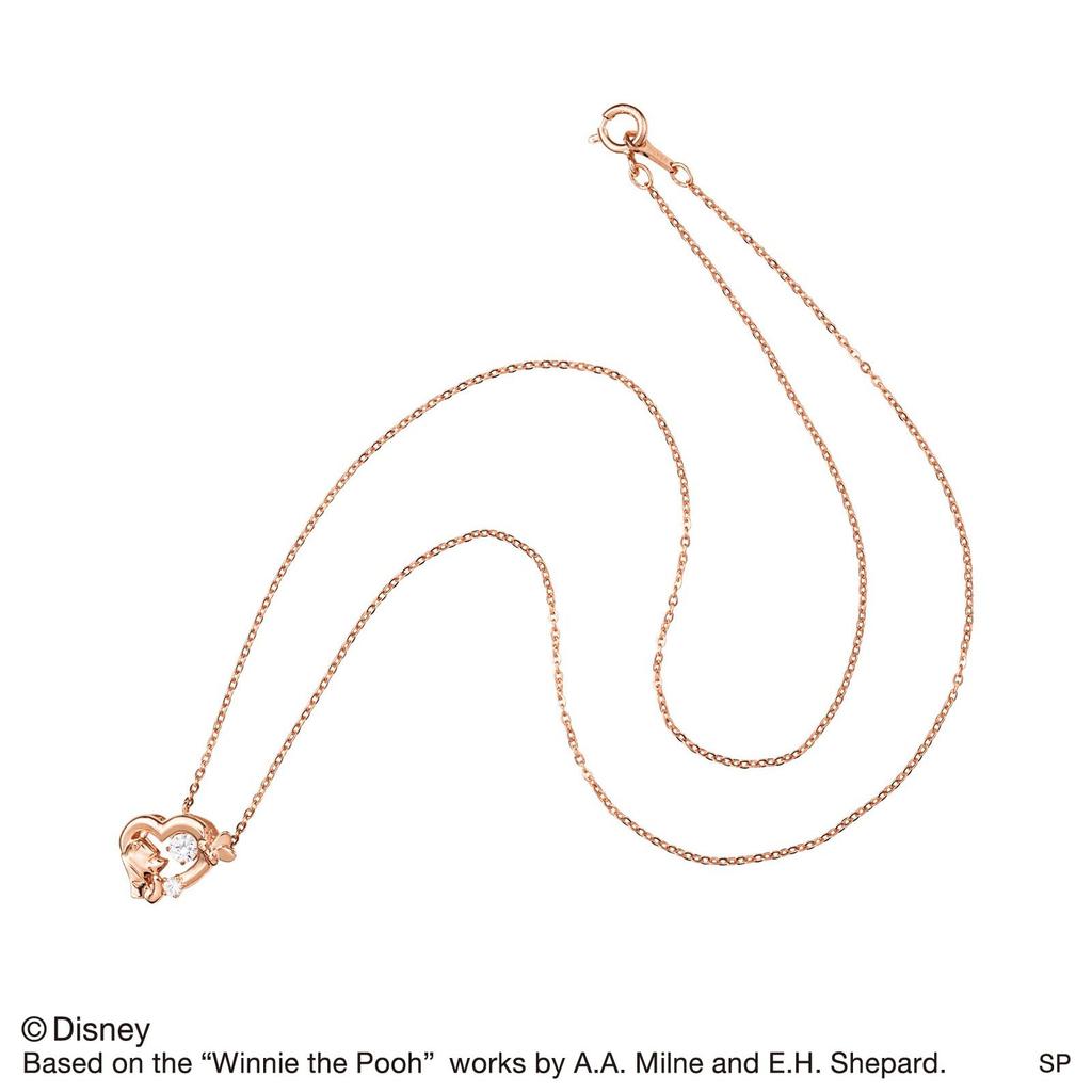 White Clover Winnie the Pooh Dancing Stone Sterling Cubic Pink Necklace, Disney, Silver, Zirconia, Heart, Gold, DISS011PG, Women's