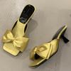 Fashion New Style Square Toe Butterfly-knot Women Slippers Elegant Thin Heel Open-toe Heels Sandals Summer Fashion Comforts Office Shoes