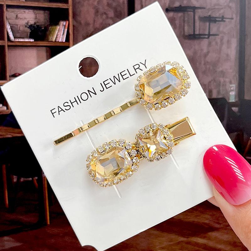 Fashion Shiny Luxury Full Crystal Pearl Women Barrettes Waterdrop Hair Clip Hairgrips Geometric Hair Accessories Korean Headwear