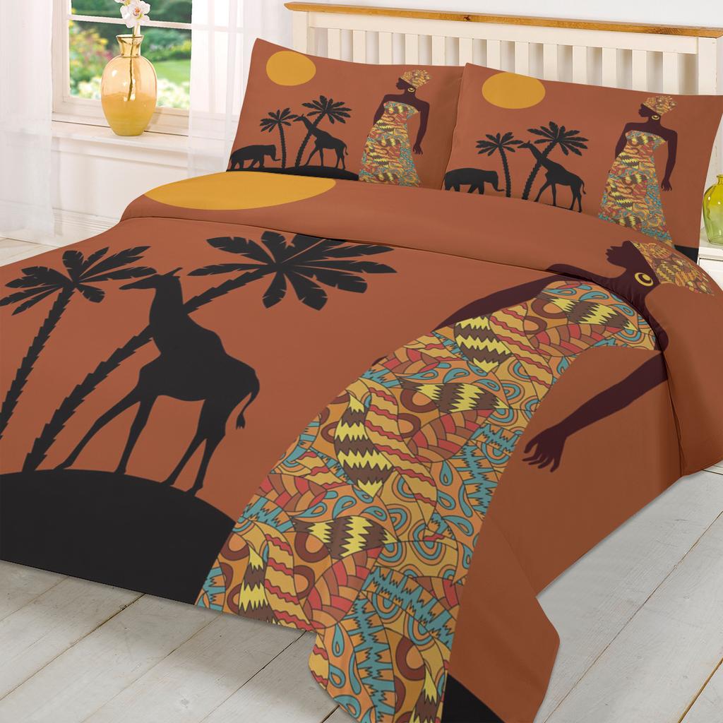 African Woman Plant Giraffe Elephant Ethnic Duvet Cover With Pillow Case Custom Bedding Set Quilt Cover Double Bed Home Textile