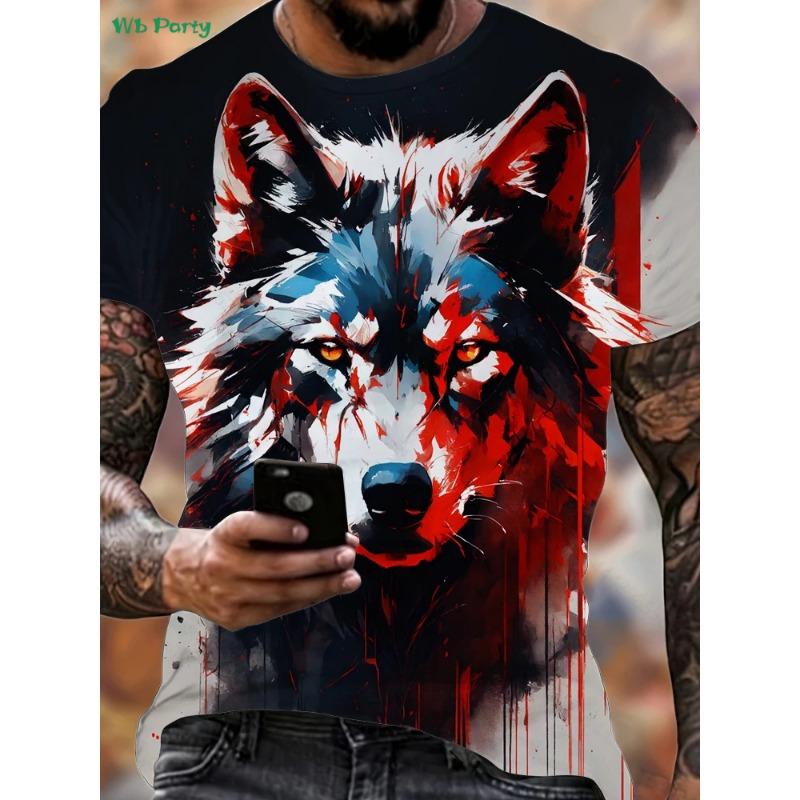 Fashion 3D Wolf Graphic T-Shirt Summer Outdoor Men's Short Sleeved Tee New Trend Round Neck