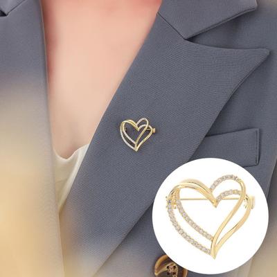 Double Heart Brooch Rust-proof Alloy Pin for Women Versatile Wedding Corsage Accessory