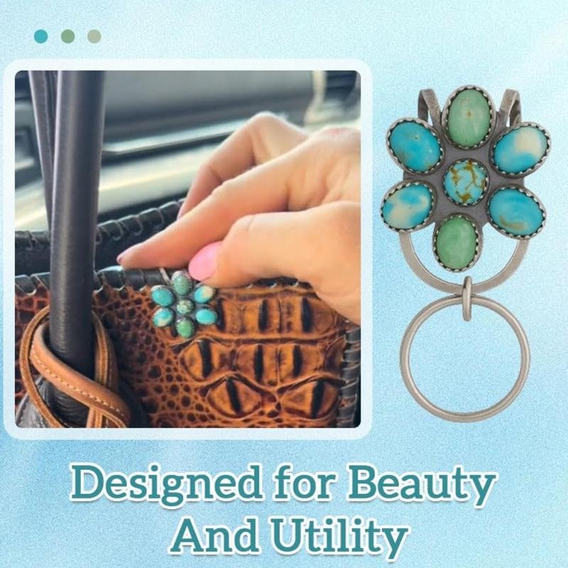 Bohemian Style Turquoise Flower Keychain Holder Women Bag Charm Clip Car Key Organiser Accessory Ornament