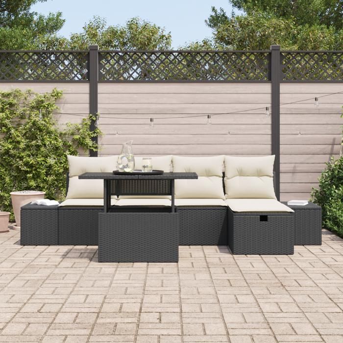 VidaXL Ensemble de Canapé de Jardin de 6 Pièces avec Coussins Noir Poly Rattan 3361196