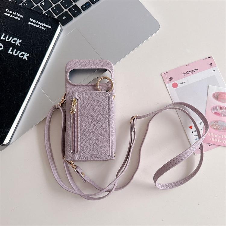 Applicable To Google 9PoXL Lychee Pattern Zipper Bag pixel10Pro Messenger Card Wallet 9A Mobile Phone Protective Case