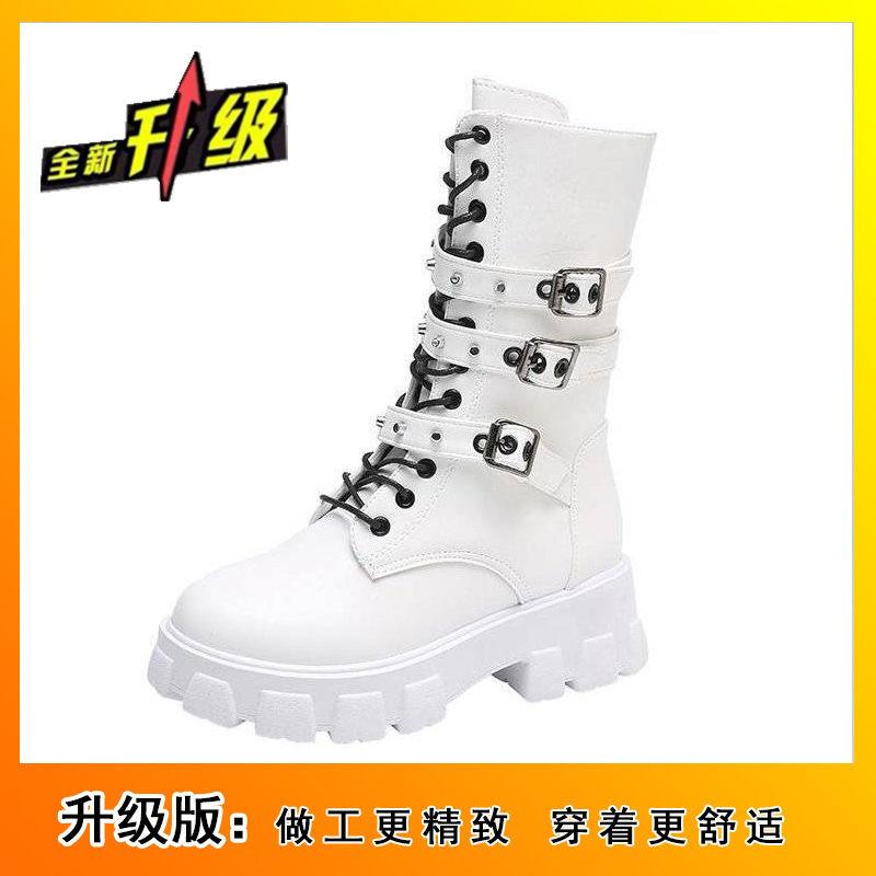 Martin Boots Women's Lace-up Zipper Thick Heel Non-slip Medium Boots Foreign Trade Large Size 35-43 Women's Shoes Boots 2025 Autumn and Winter Models