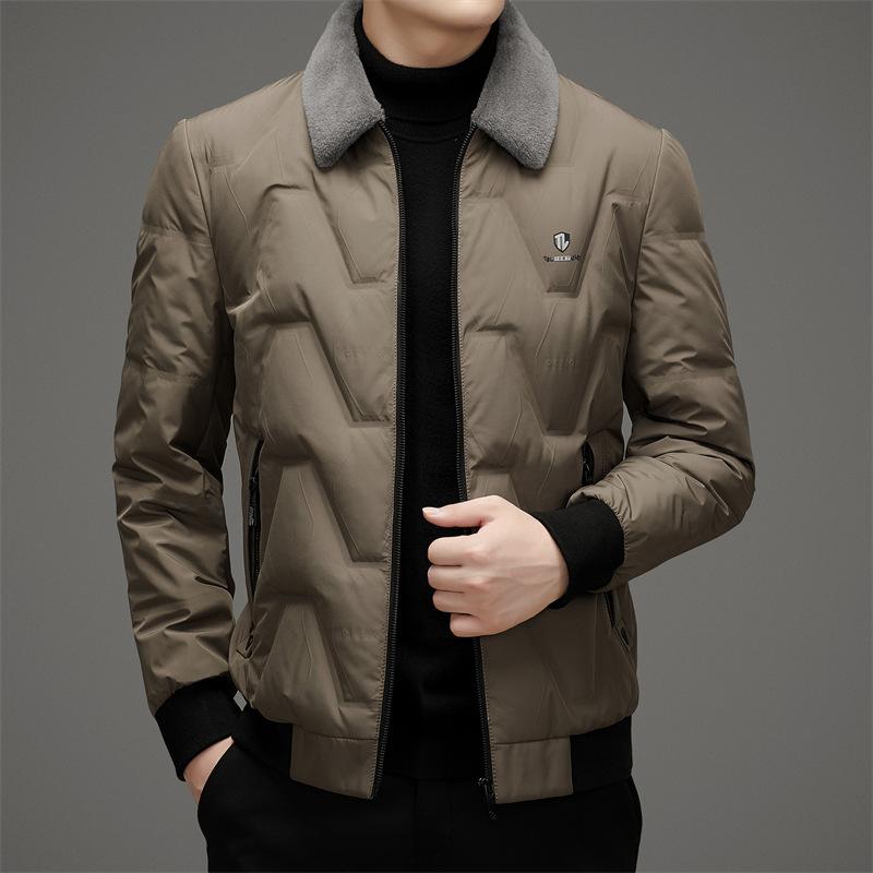 Herren Daunenjacke Herbst und Winter Neuer Stil Abnehmbarer Wollkragen Lässige Warme Daunenjacke für Herren