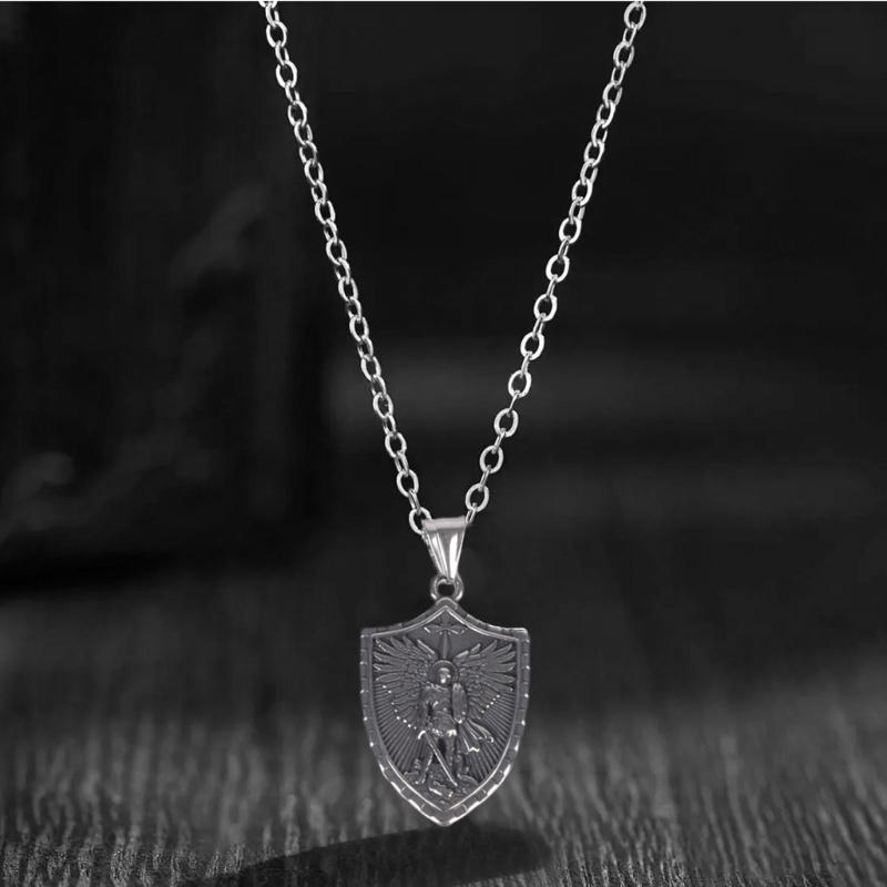 Punk Rock Stil Anhänger Halskette Robuste Edelstahl Engelschild Anhänger Halskette Stilvolle Halskette Schmuck