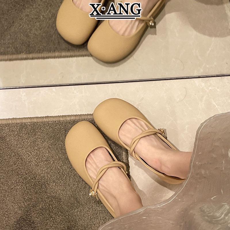 Coarse heel Mary Jane women's shoes Doudou shoes spring and summer new soft-soled lazy leather single shoes flat-soled grandma shoes