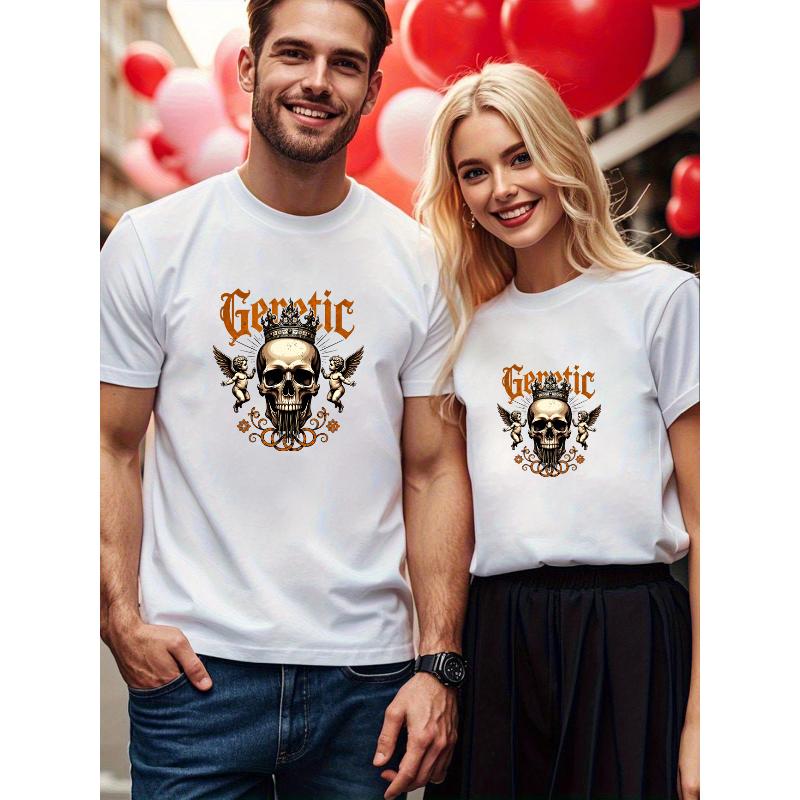 1PCS Spring Summer Couple Valentine s Top Loose Fit Home & Outdoor Tee S белый
