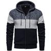 2025 Autumn Winter New Men's Color-blocking Sweater Plus Velvet Casual Knitted Fashion Hooded Jacket