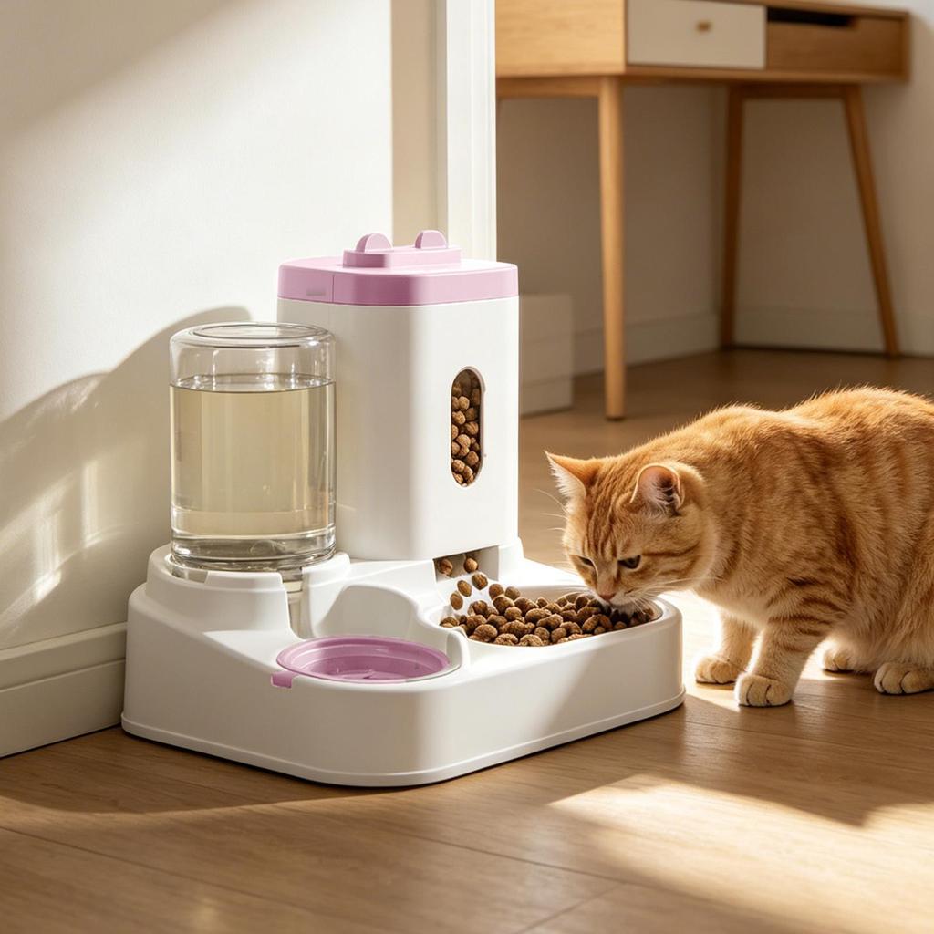 Automatic Cat Feeder 2-in-1 Water Container Pet Food Dispenser for Outdoor Indoor Animal Kitten Puppy Feeding Watering Wet Dry