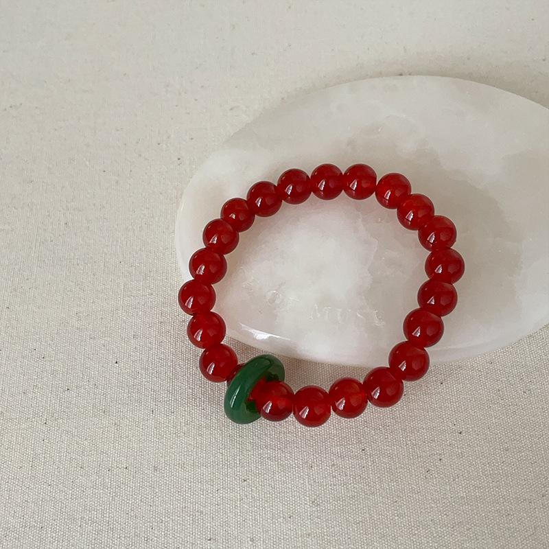 New Chinese Style Red Beaded Green Running Ring Elastic Rope Bracelet Necklace Women'S Light Luxury Fashion Versatile Bracelet Jewelry