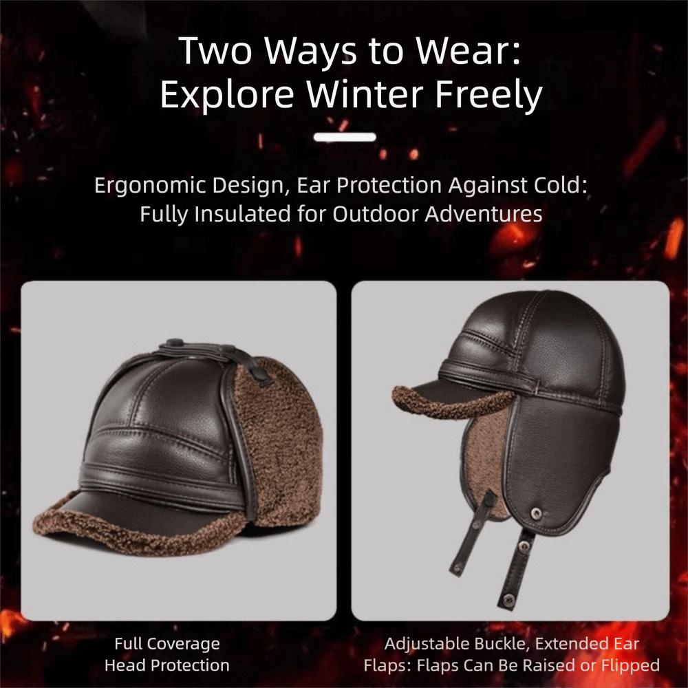 High Quality PU Leather Men's Earmuffs Cap Thickened Windproof Baseball Cap Outdoor Warm Middle-aged Dad's Hats Autumn Winter