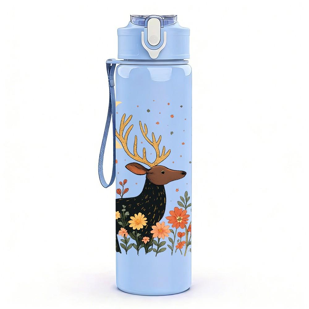 1PC Autumn Floral Stag Deer 750ml Color Plastic Sports Water Bottle Leakproof Flip Straw Lid Suitable for Sports Office Home Use